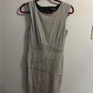 White House Black Market Black & White Striped Midi Sheath Dress